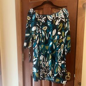 Marc Bouwer Vibrant Leaf Mini Dress - Black, Blue, Green